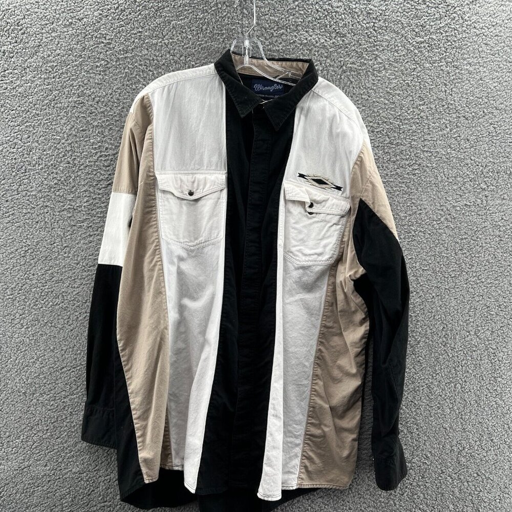 Wrangler Western Shirts Mens 2XT Long Sleeve Hidden Metal Snaps Striped Southwes